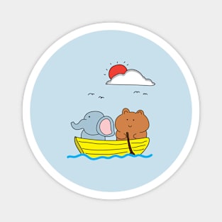 cute elephant and bear on a wooden boat Magnet